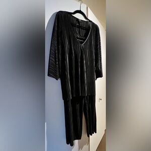 River Island Pants/Top 2-Piece Set Black Ribbed Breezy Knit Plus Size Fits 3X-4X